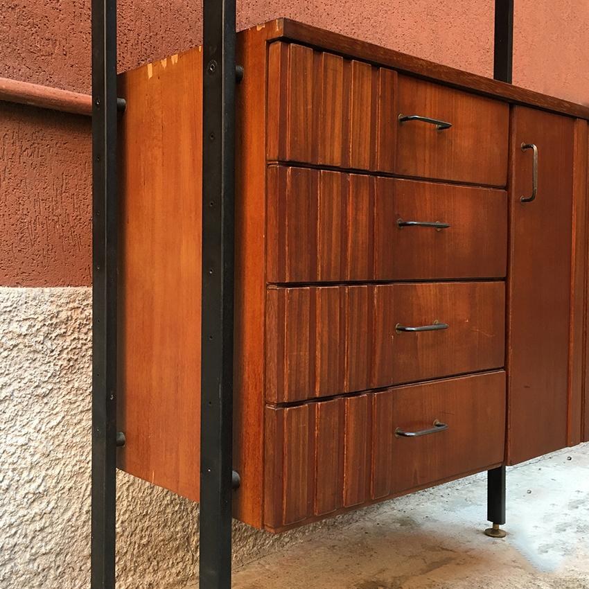 Post-Modern Italian Teak and Brass and Metal Cabinet, 1970s