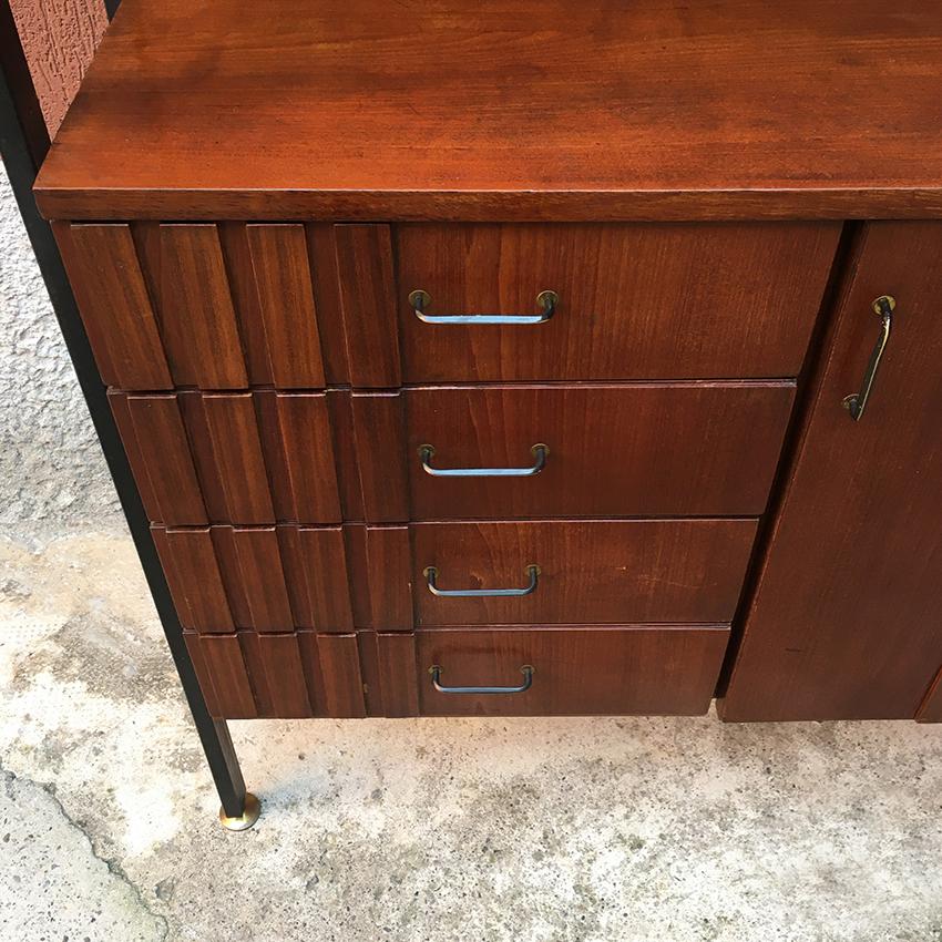 Italian Teak and Brass and Metal Cabinet, 1970s In Good Condition In MIlano, IT