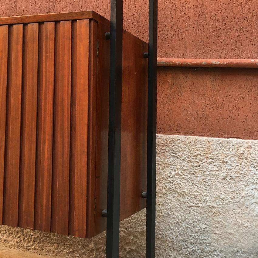 Late 20th Century Italian Teak and Brass and Metal Cabinet, 1970s