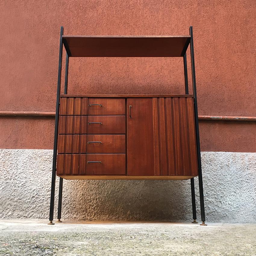 Italian Teak and Brass and Metal Cabinet, 1970s 4