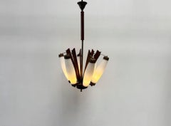 Italian teak and brass chandelier