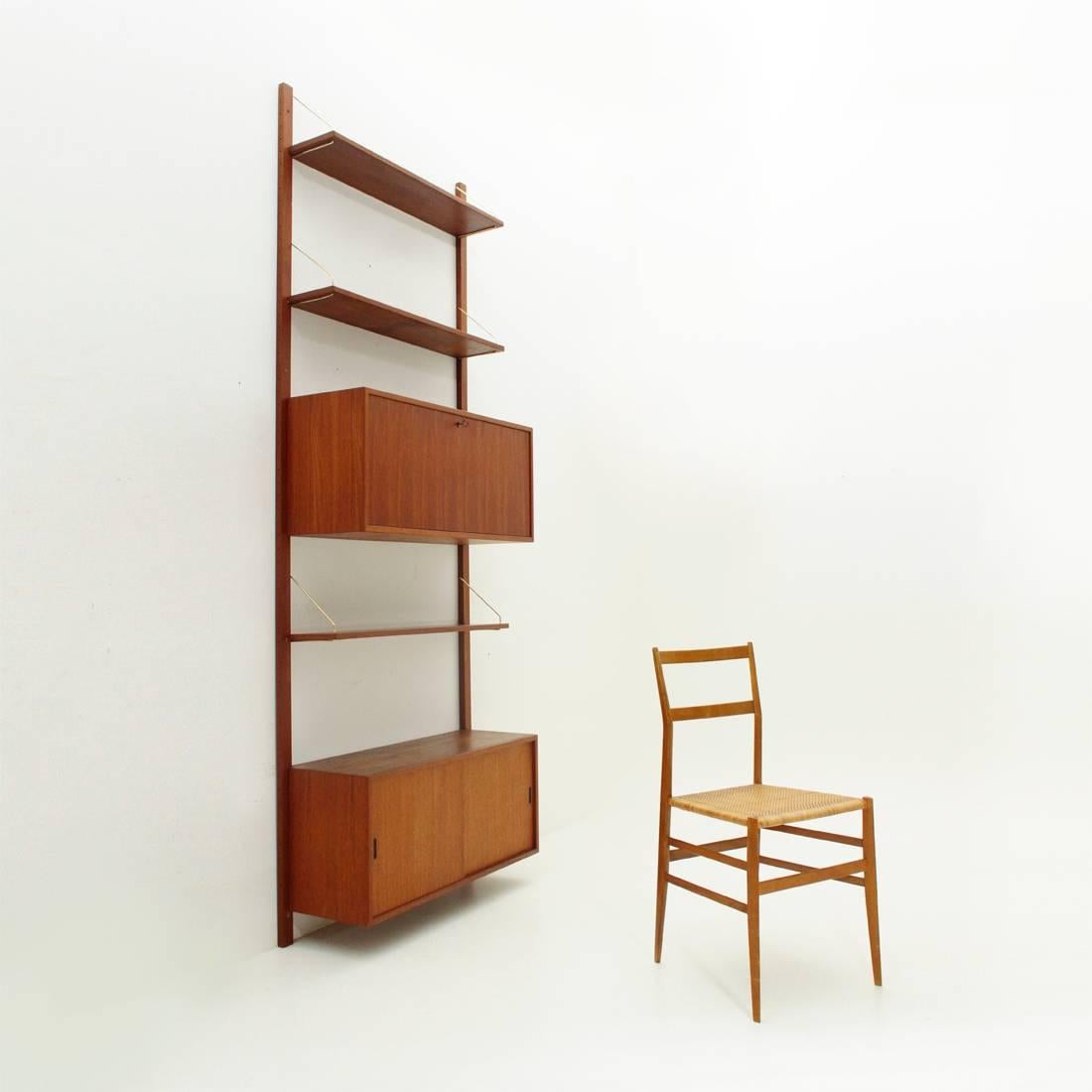 Italian Teak and Brass Wall Unit, 1950s 7