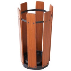 Vintage Italian Teak and Iron Umbrella Holder, 1950s