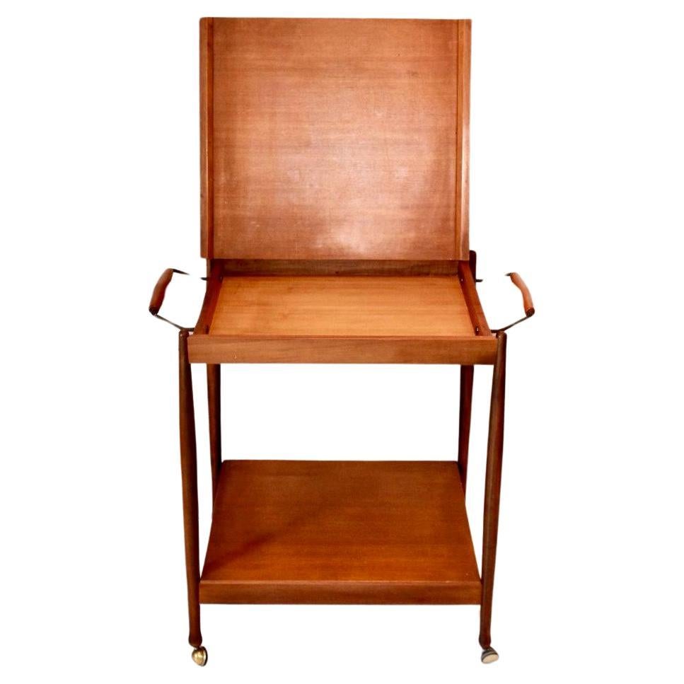 Brass Italian Teak Bar Cart, Fratelli Reguitti, Italy 1950s For Sale