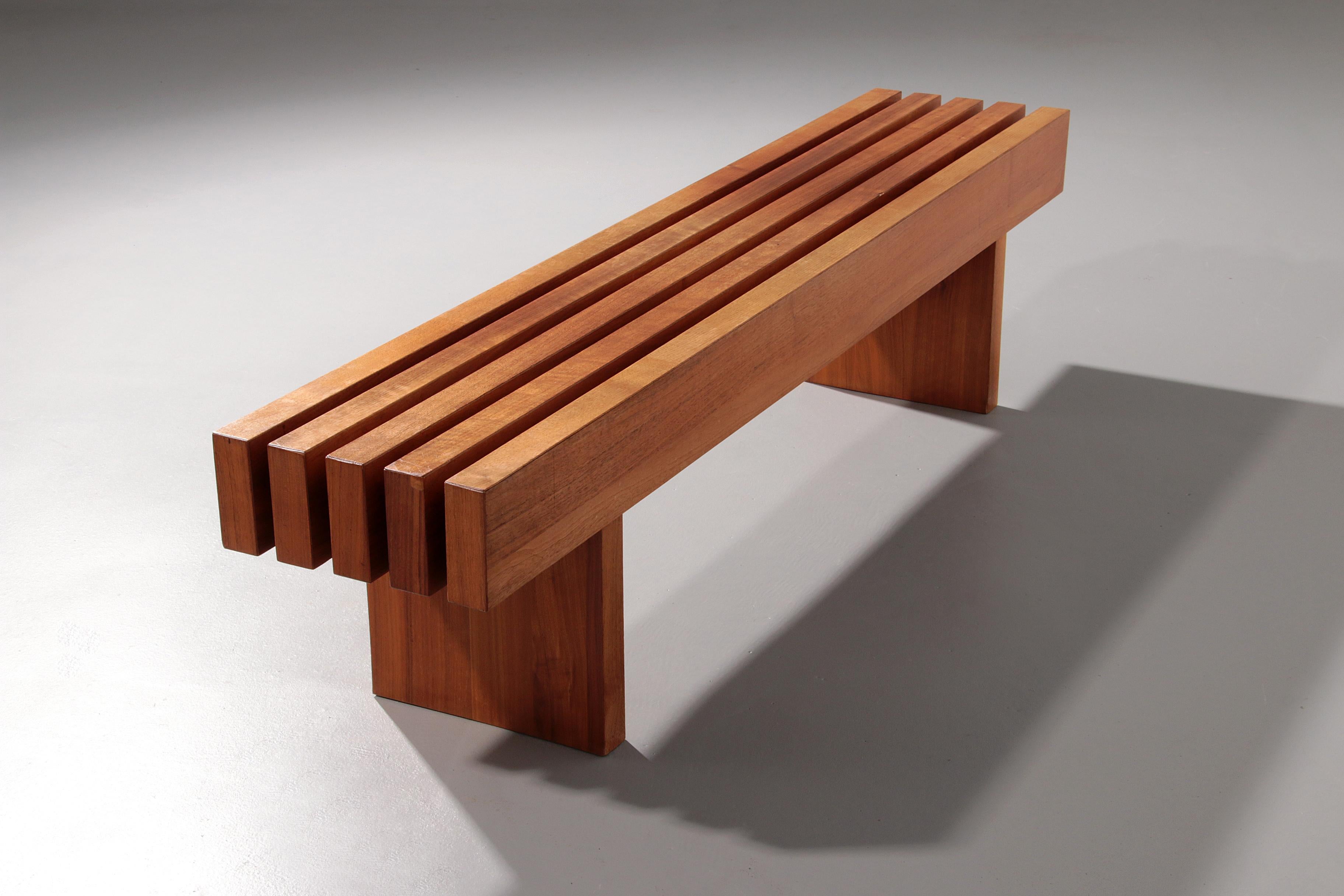 Italian Teak Bench from the 1970s – 180 cm Mid-Century Elegance en venta 3