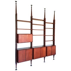 Italian Teak, Black Metal and Brass Midcentury Bookshelves Roomdivider