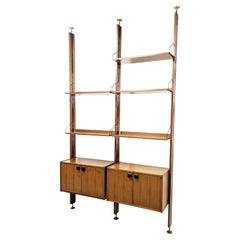 Italian Teak, Black Metal and Brass Midcentury Bookshelves Roomdivider