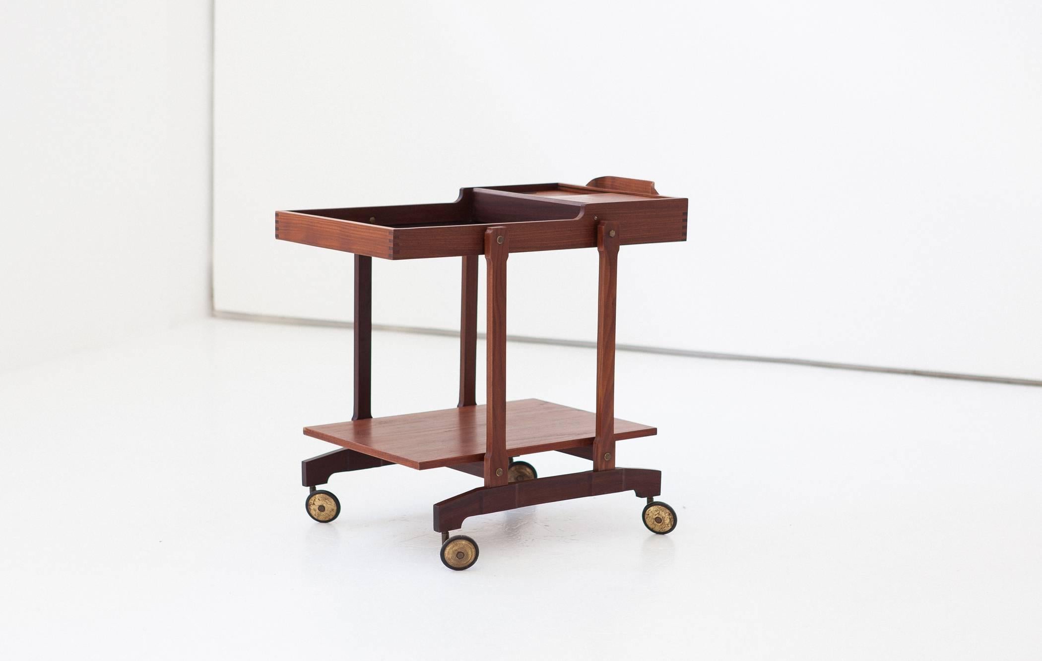 Mid-20th Century Italian Teak Brass and Black Formica Service Trolley, 1950s