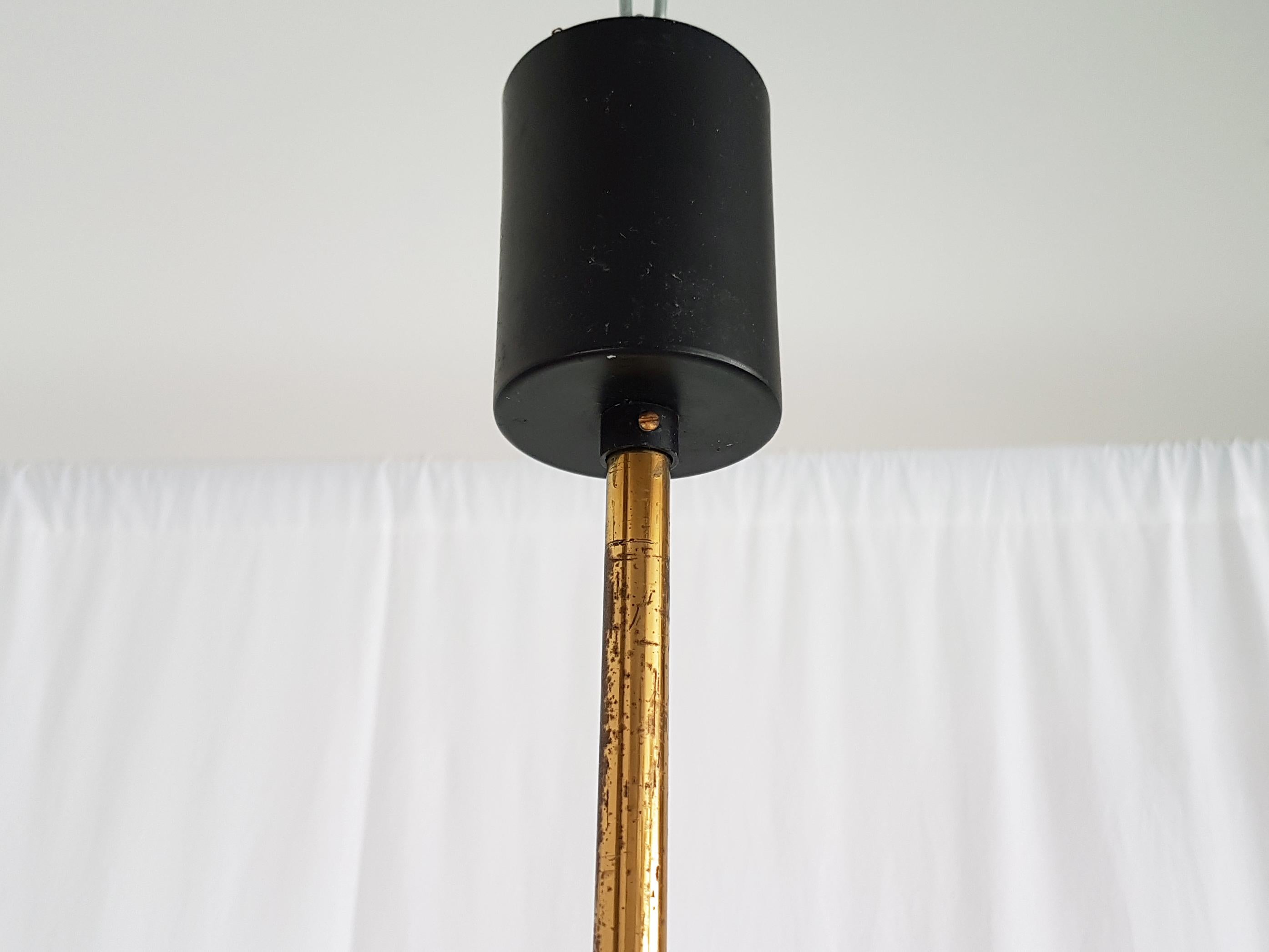 Italian Teak, Brass & Opaline Glass Shade 1960s Pendant Lamp For Sale 1