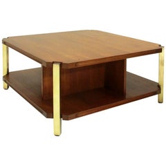 Italian Teak Coffee Table with Brass Legs, 1960s Italian Teak Coffee Table with Brass Legs, 1960s