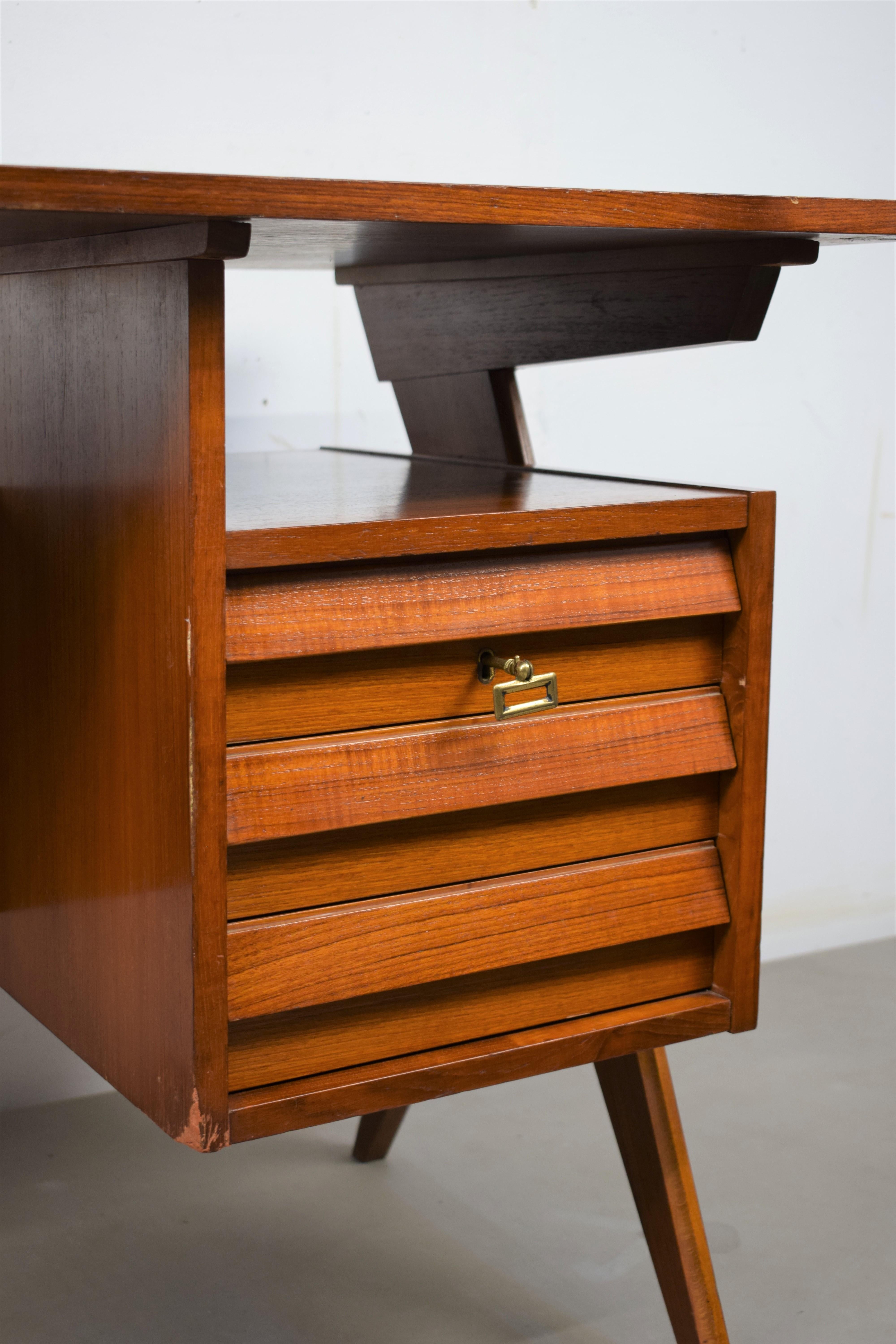 Brass Italian Teak Desk, 1960s