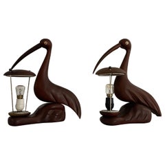 Paire de lampes de table en teck italien Design/One Attr. à Aldo Tura, années 1960, Italie