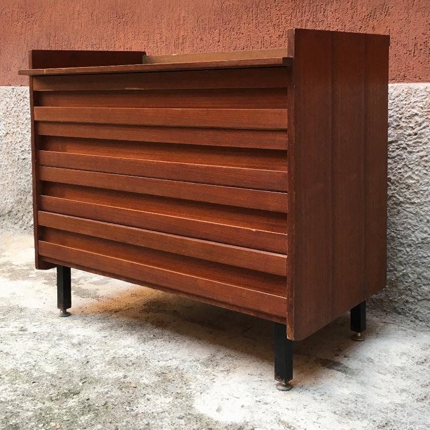 Mid-Century Modern Italian Teak, Metal and Brass Chest of Drawers, 1960s