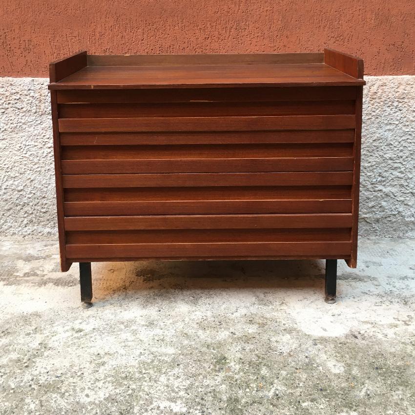 Italian Teak, Metal and Brass Chest of Drawers, 1960s 4
