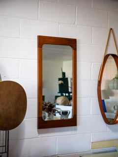 Italian Teak Mirror, 1960s – Mid-Century Rectangular Wall Mirror with Rounded Co