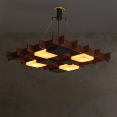 Italienischer Teak + Plexiglas-Kronleuchter von Angelo Brotto für Esperia, 1950er Jahre