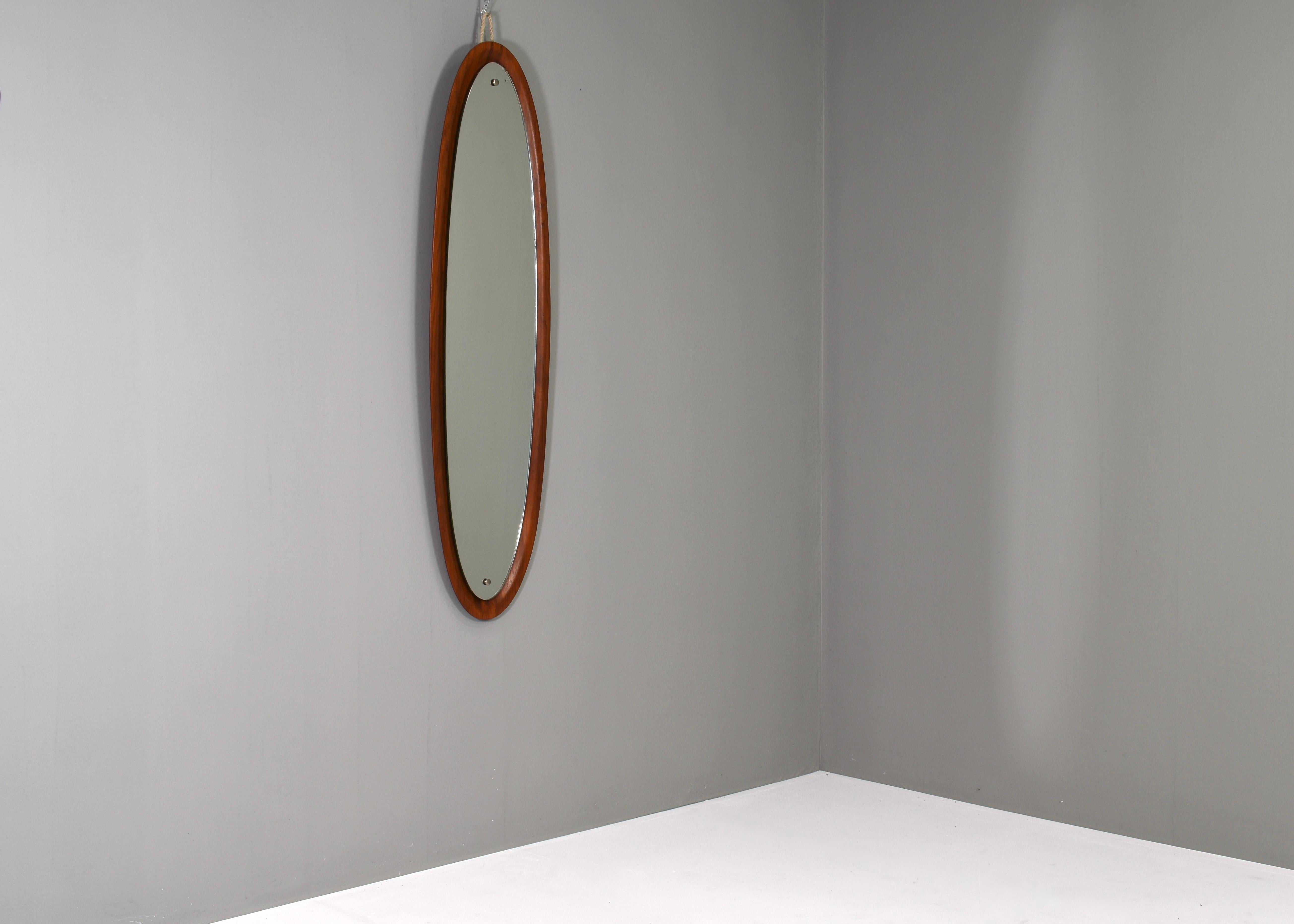 Mid-20th Century Italian Teak Wall Mirror by Mac Arredamenti, Italy, circa 1950 For Sale