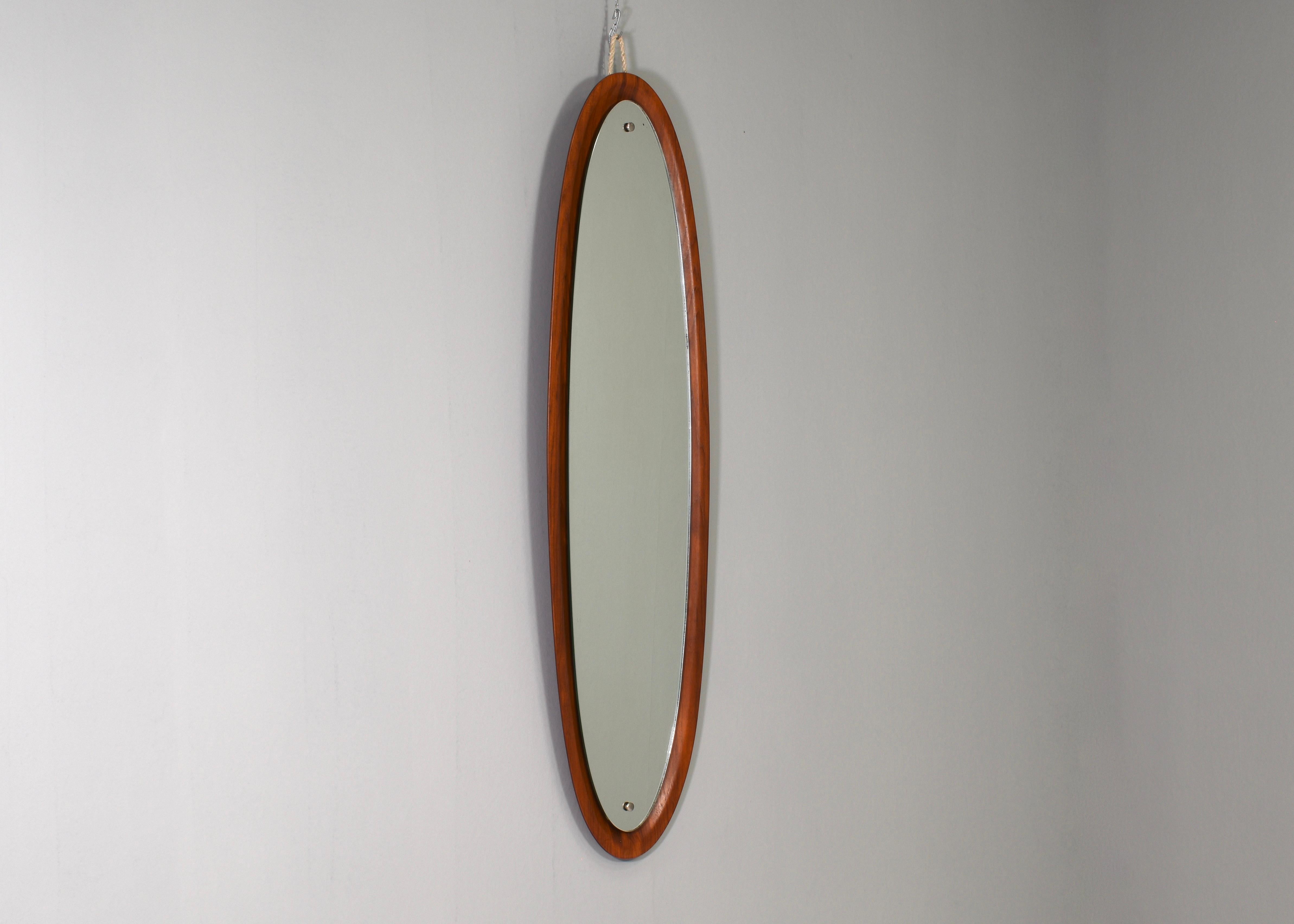 Italian Teak Wall Mirror by Mac Arredamenti, Italy, circa 1950 For Sale 1