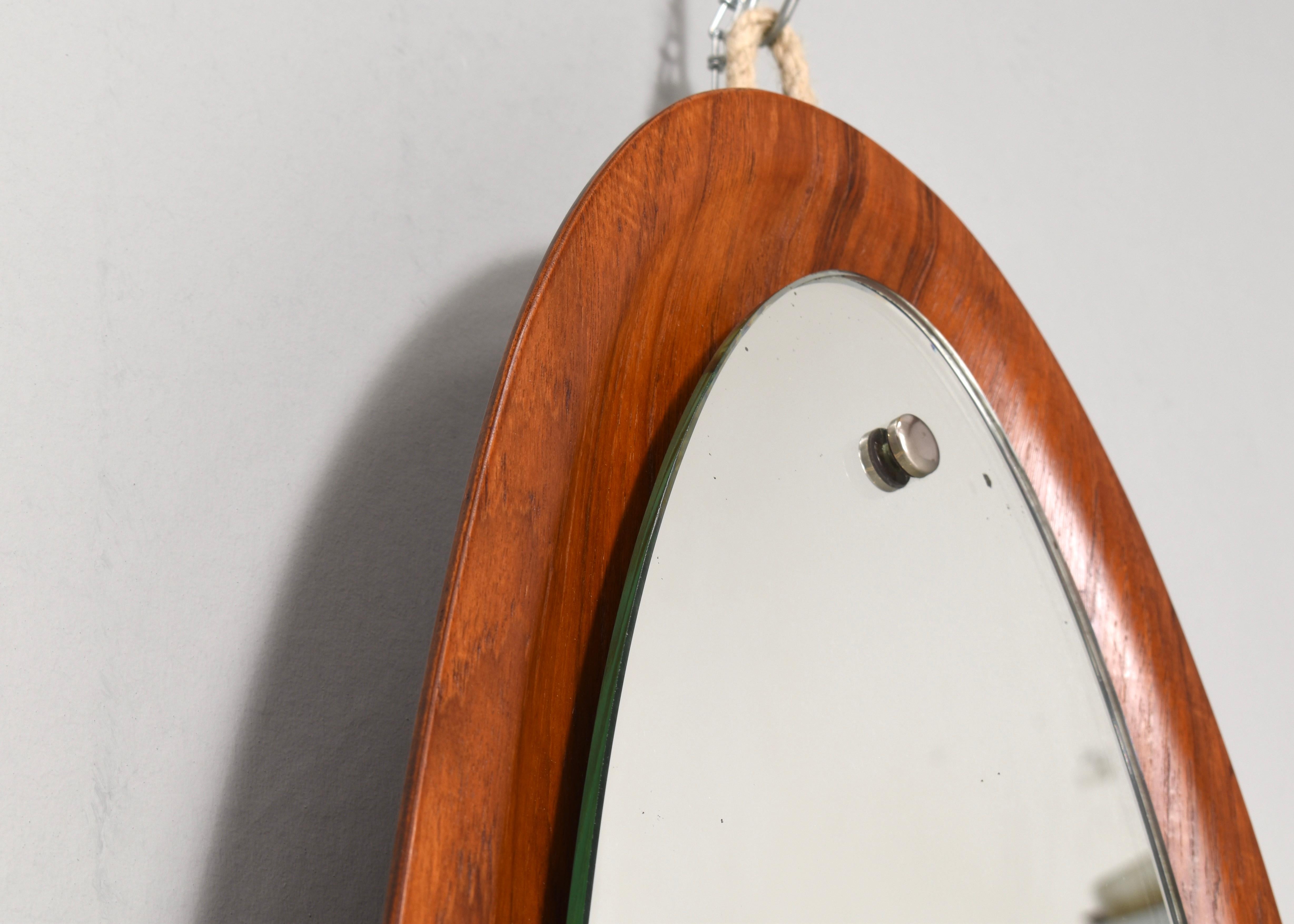 Italian Teak Wall Mirror by Mac Arredamenti, Italy, circa 1950 For Sale 2