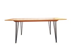 Italian Teak Wood, Brass & Black Metal Mid-Century Modern Dining Table