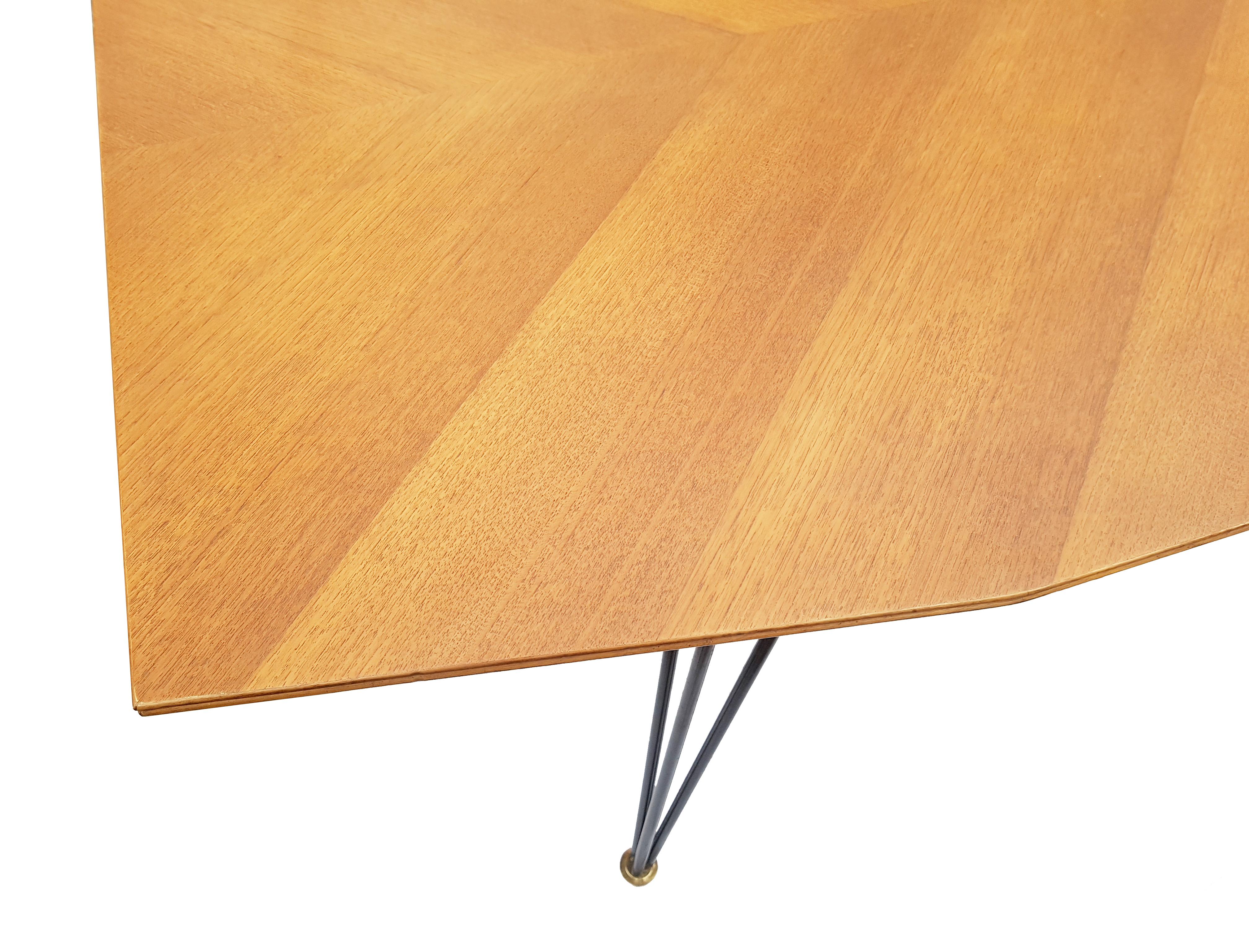 Mid-20th Century Italian Teak Wood, Brass & Black Metal Mid-Century Modern Dining Table For Sale