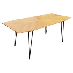 Italian Teak Wood, Brass & Black Metal Mid-Century Modern Dining Table