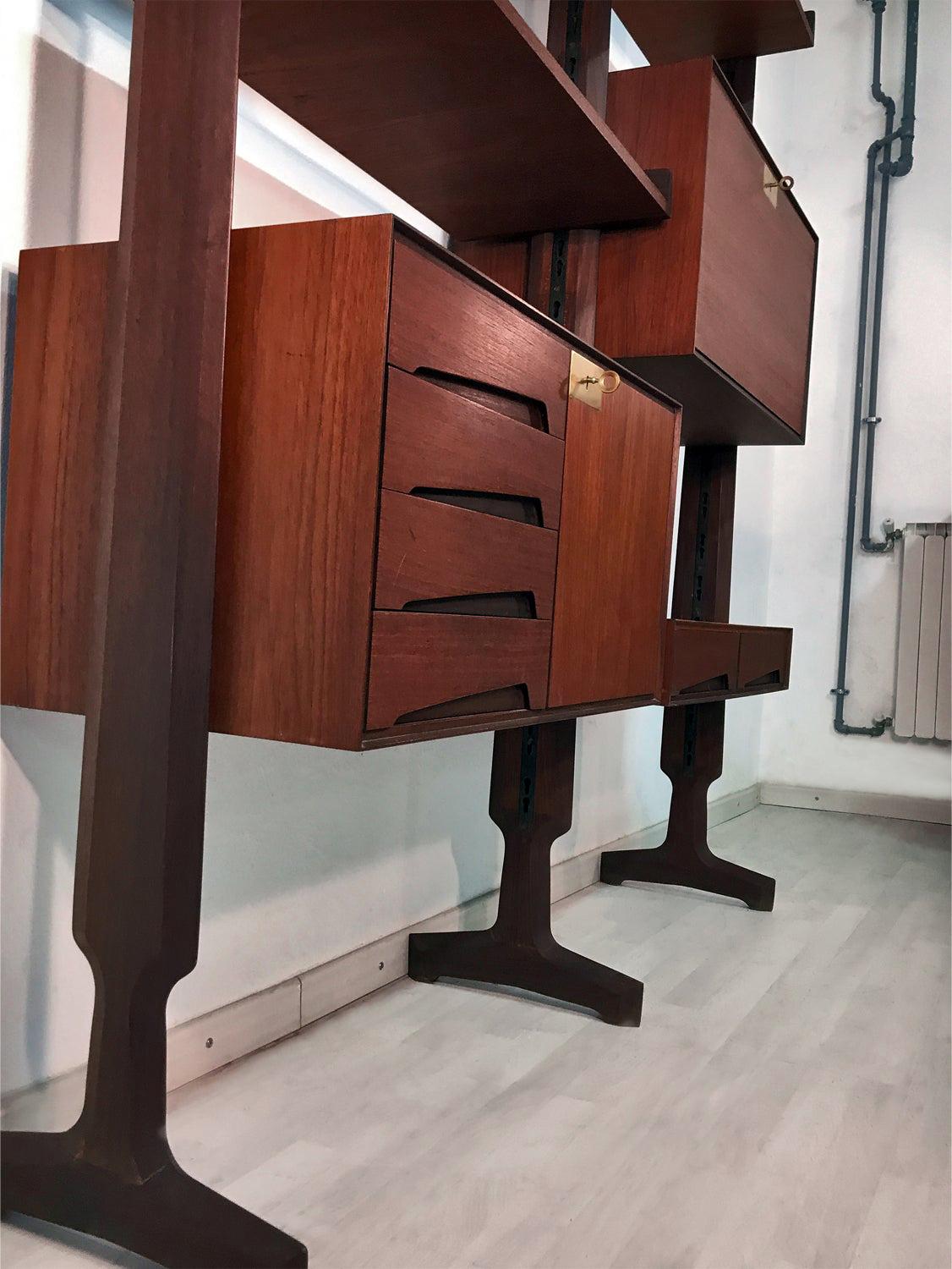 Italian Teak Wood Freestanding Bookcase by Vittorio Dassi with Palutari, 1950s 12