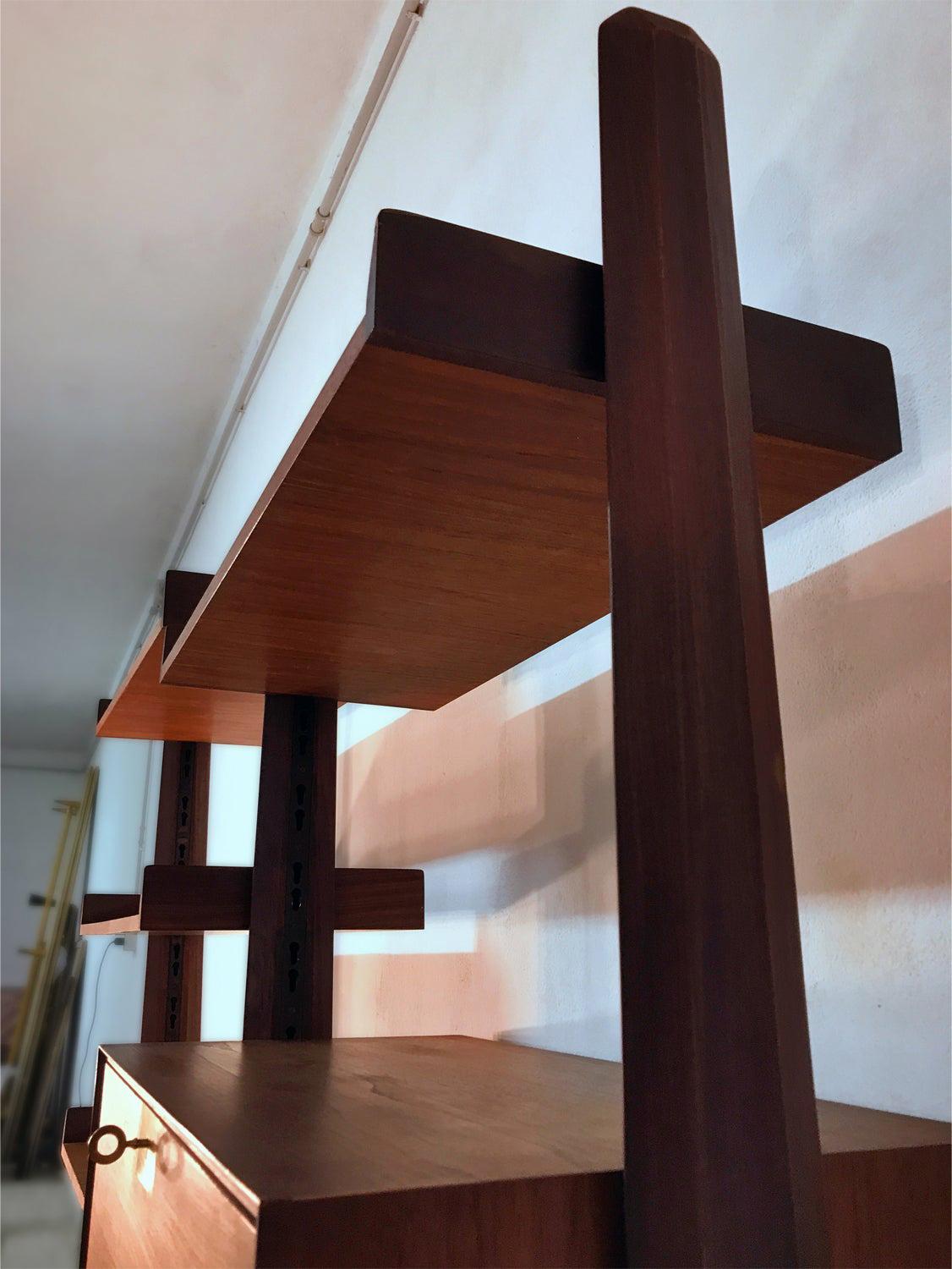 Italian Teak Wood Freestanding Bookcase by Vittorio Dassi with Palutari, 1950s In Good Condition In Traversetolo, IT