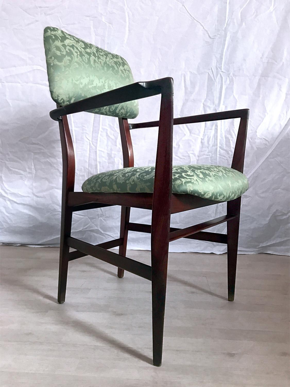 Italian Teakwood and Green Dining Chairs by Vittorio Dassi, Set of 4, 1950s 4