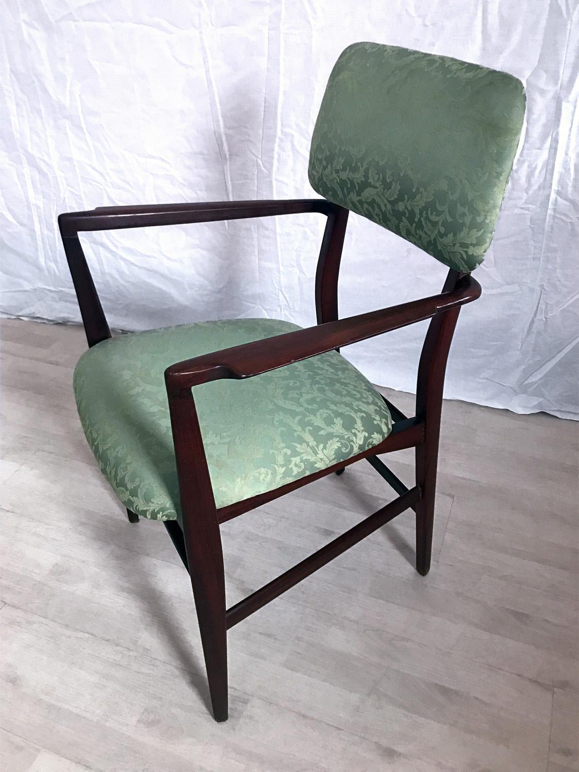 Italian Teakwood and Green Dining Chairs by Vittorio Dassi, Set of 4, 1950s 5