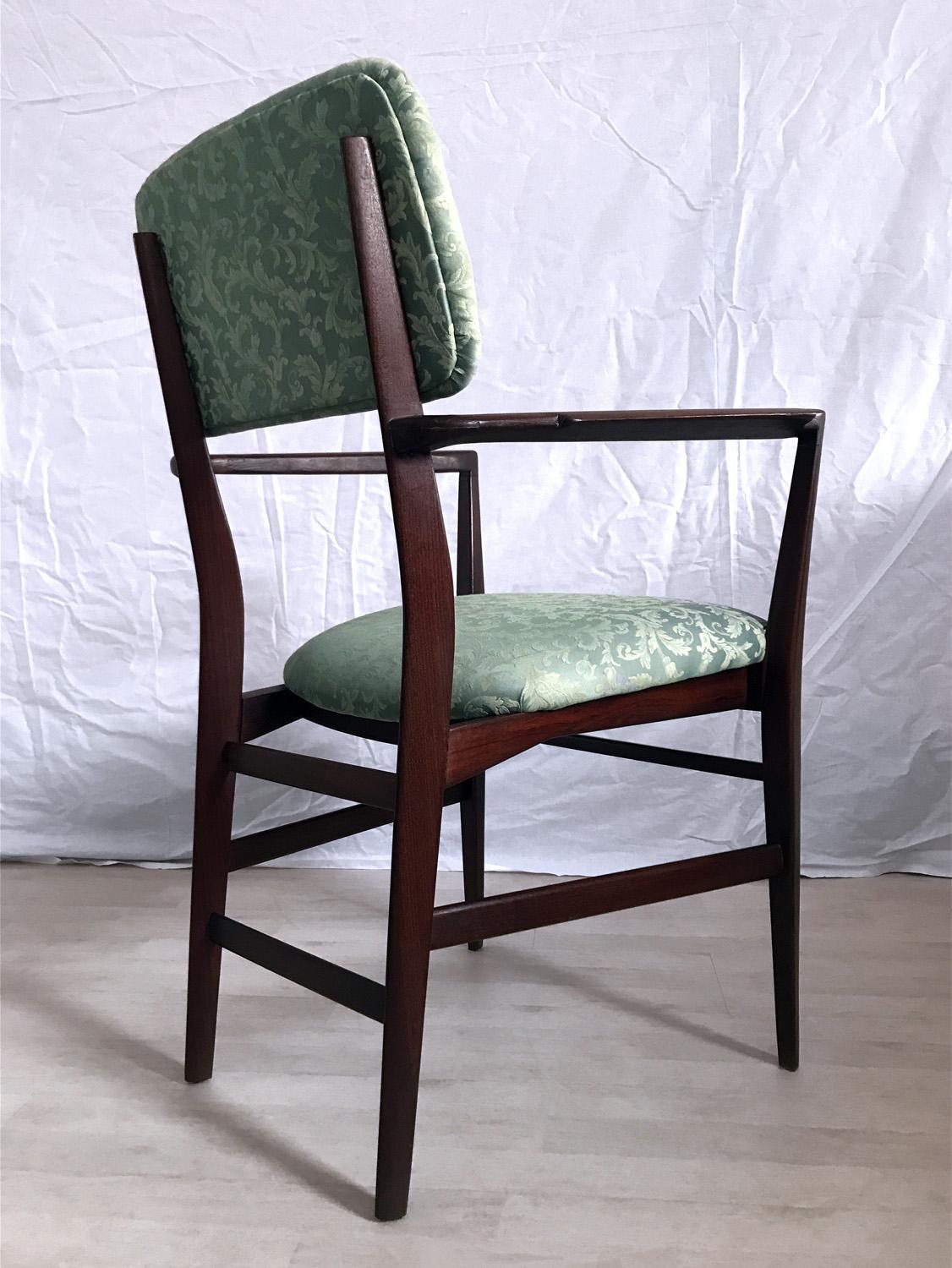 Italian Teakwood and Green Dining Chairs by Vittorio Dassi, Set of 4, 1950s 6
