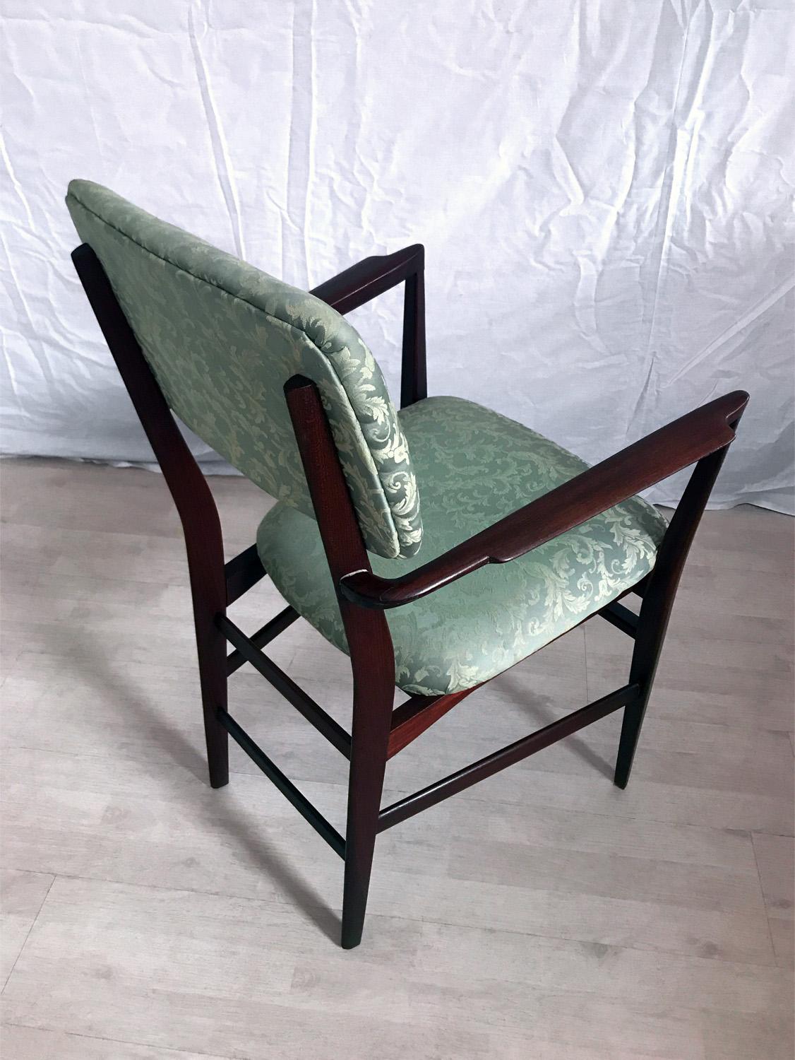 Italian Teakwood and Green Dining Chairs by Vittorio Dassi, Set of 4, 1950s 7