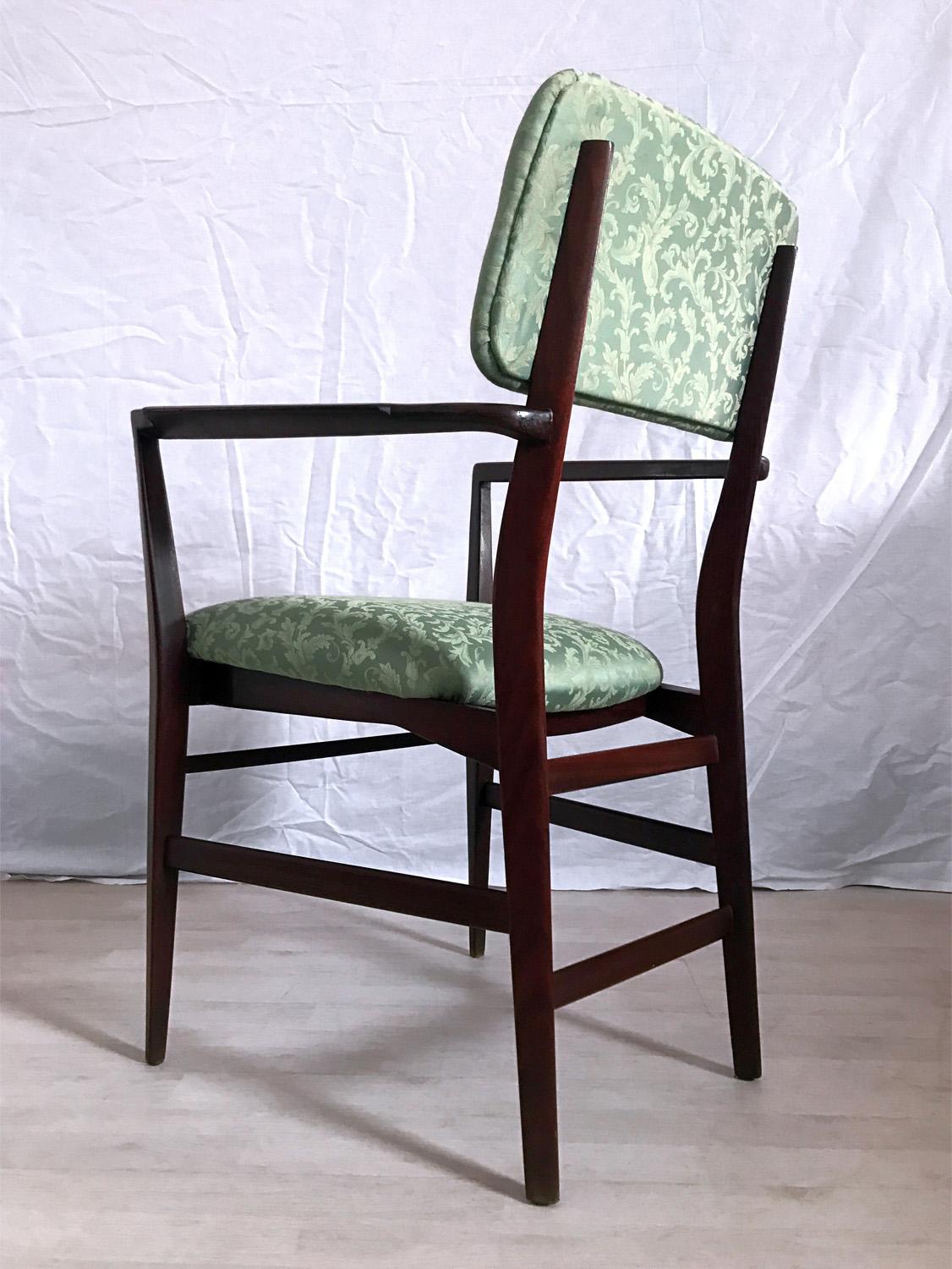 Italian Teakwood and Green Dining Chairs by Vittorio Dassi, Set of 4, 1950s 8