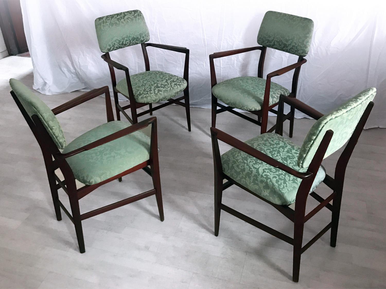 Italian Teakwood and Green Dining Chairs by Vittorio Dassi, Set of 4, 1950s 11