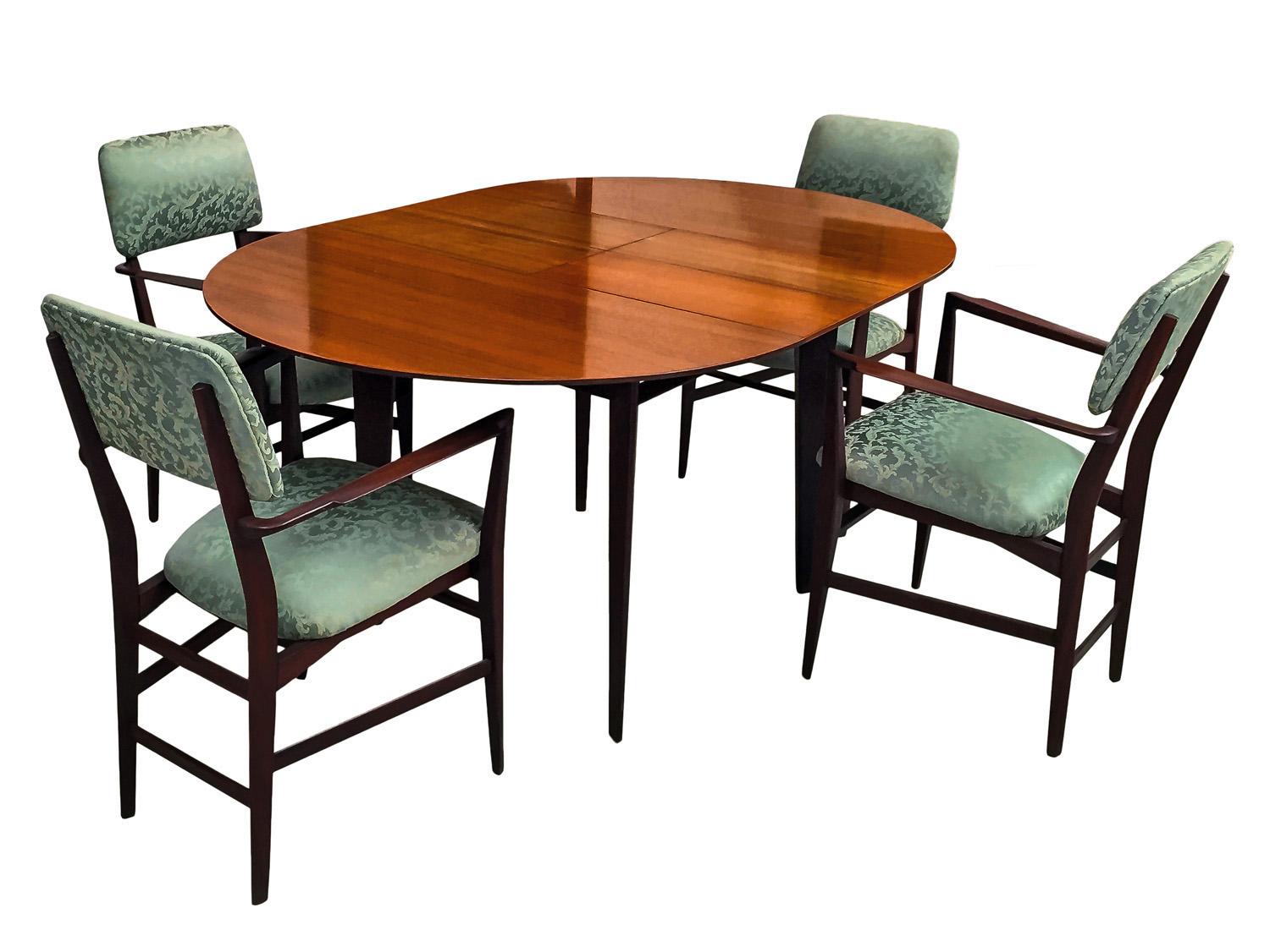 Italian Teakwood and Green Dining Chairs by Vittorio Dassi, Set of 4, 1950s 12