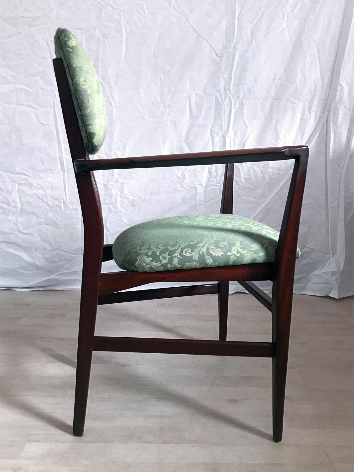 Italian Teakwood and Green Dining Chairs by Vittorio Dassi, Set of 4, 1950s 2