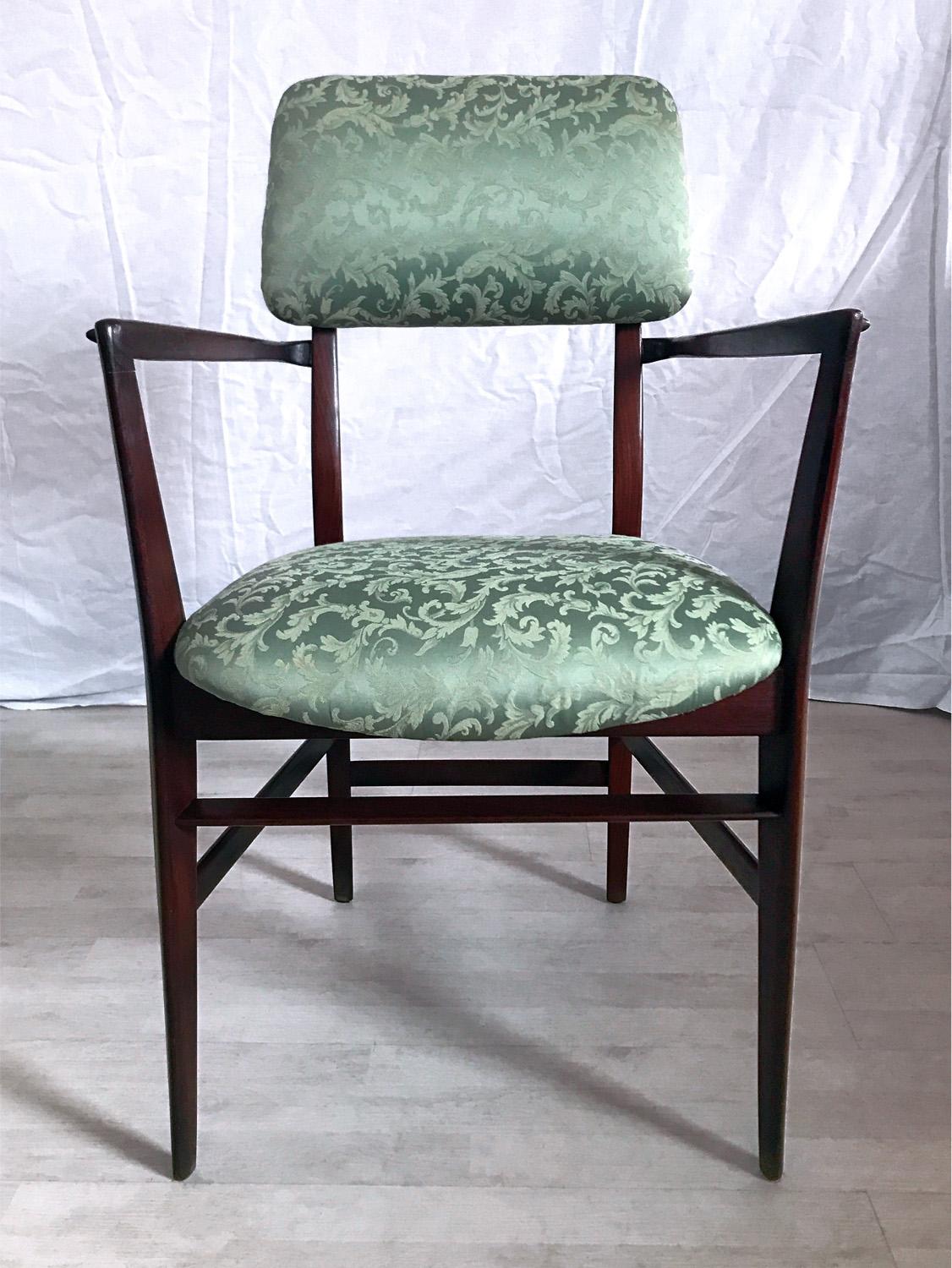 Mid-20th Century Italian Teakwood and Green Dining Chairs by Vittorio Dassi, Set of 4, 1950s