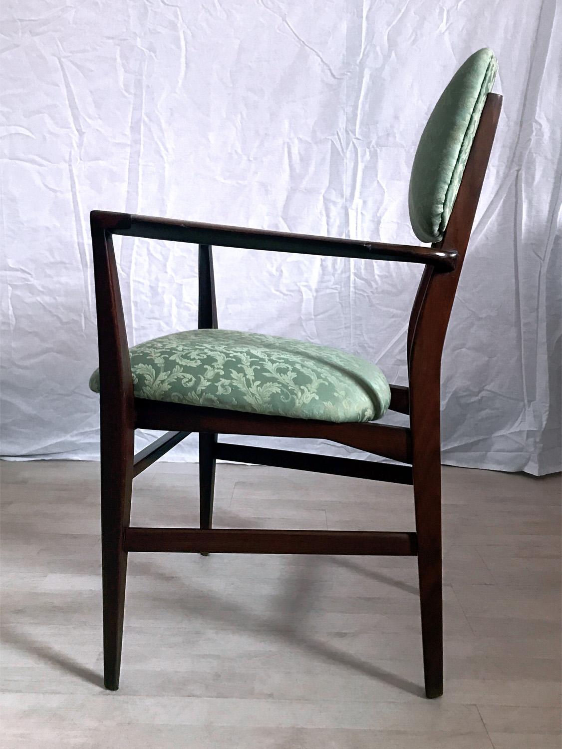 Fabric Italian Teakwood and Green Dining Chairs by Vittorio Dassi, Set of 4, 1950s