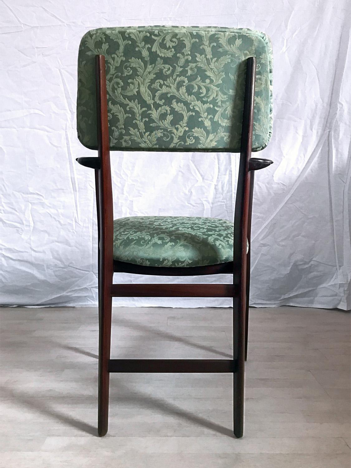 Italian Teakwood and Green Dining Chairs by Vittorio Dassi, Set of 4, 1950s 1