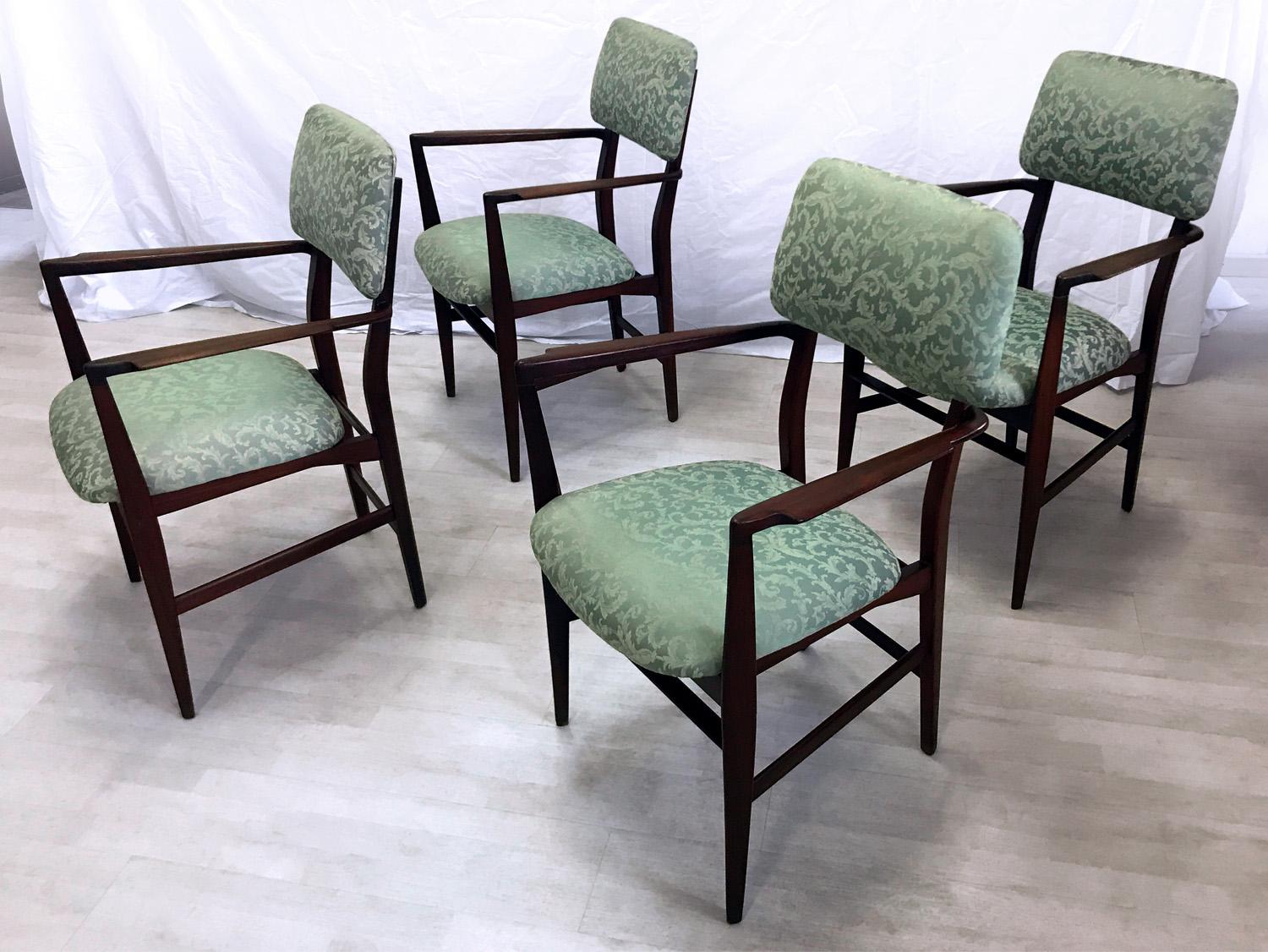 Italian Teakwood and Green Dining Chairs by Vittorio Dassi, Set of 4, 1950s 3