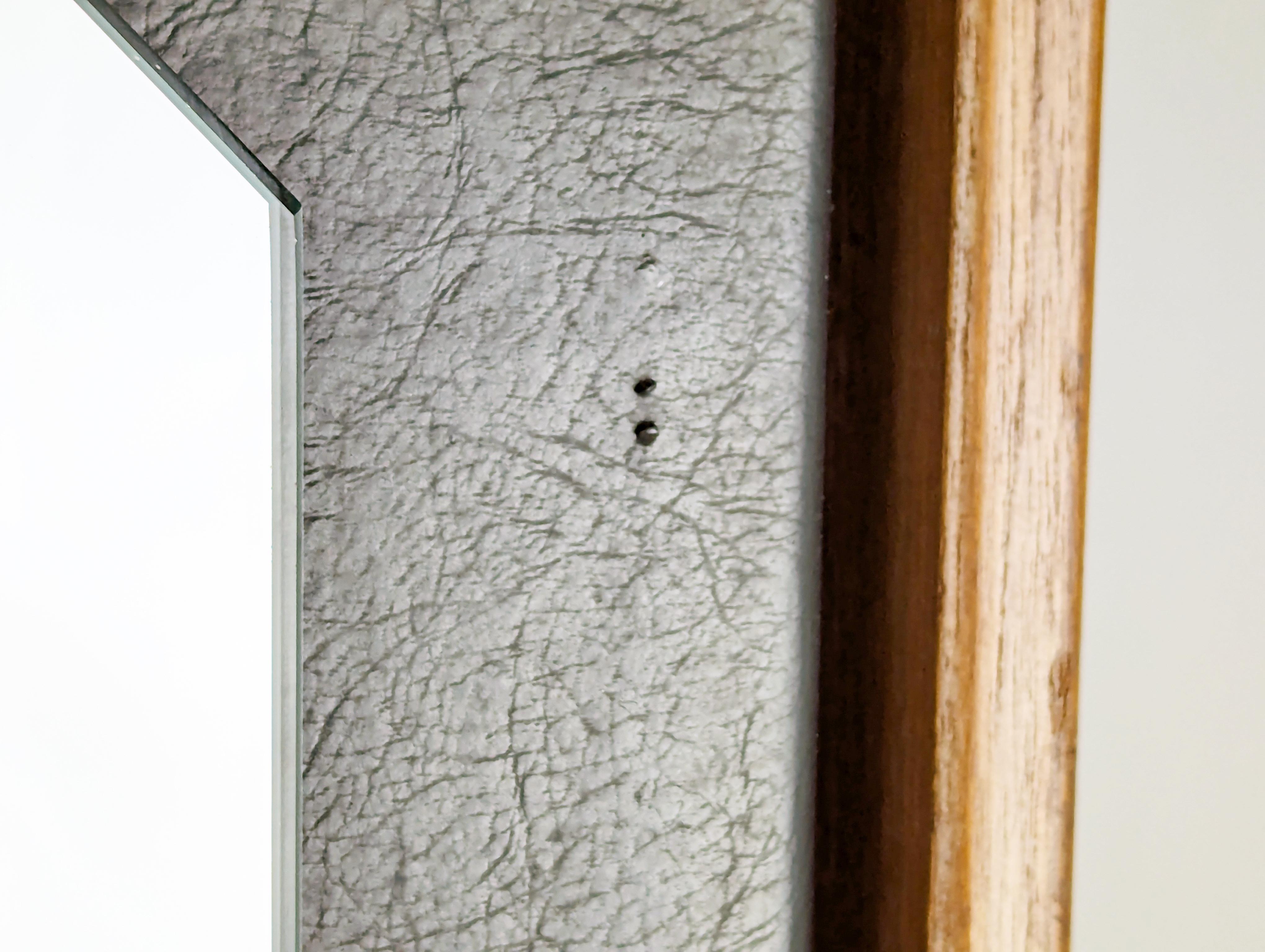 Italian teakwood & black skai 1960s wall mirror For Sale 4