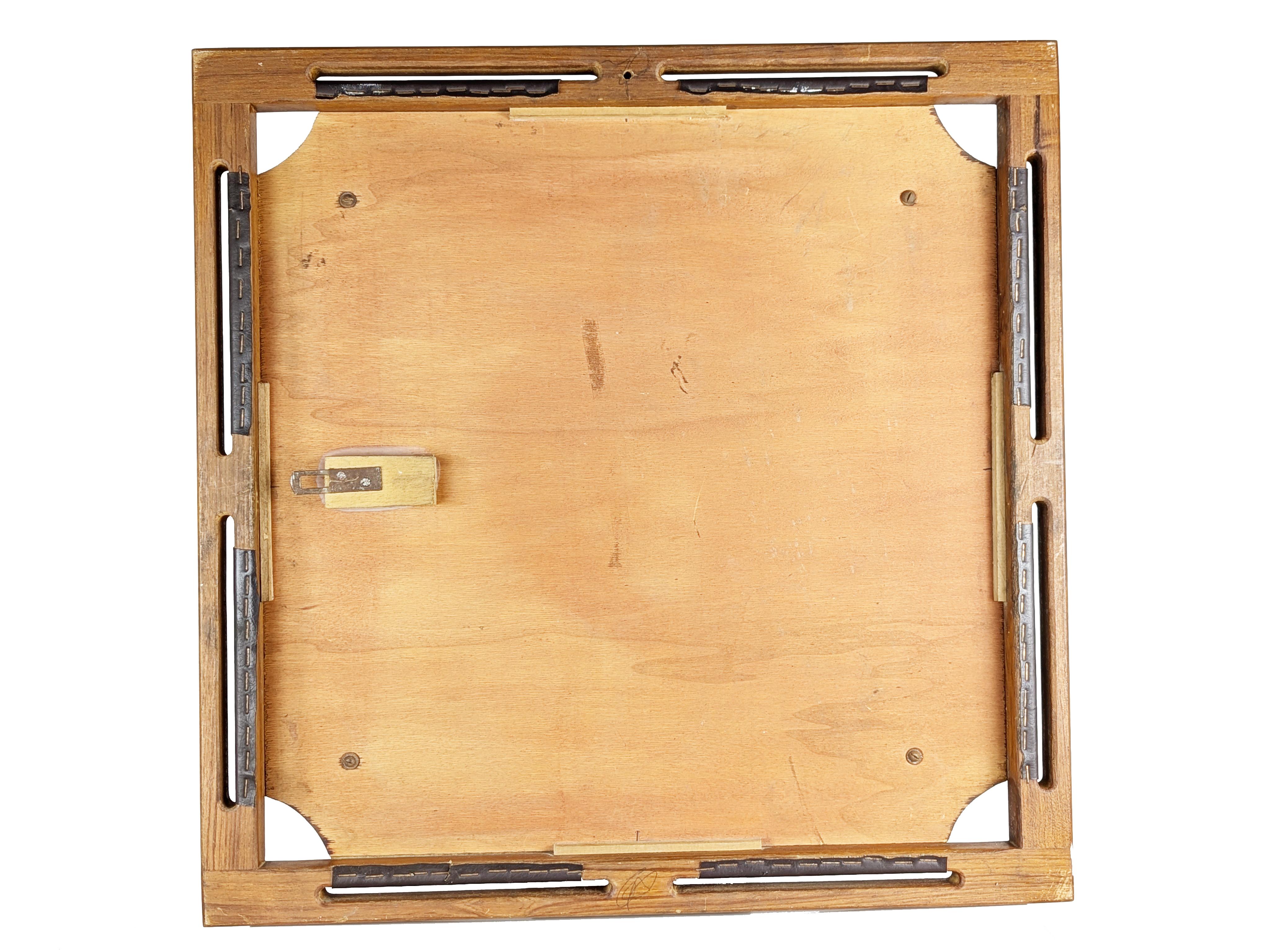 Italian teakwood & black skai 1960s wall mirror For Sale 5