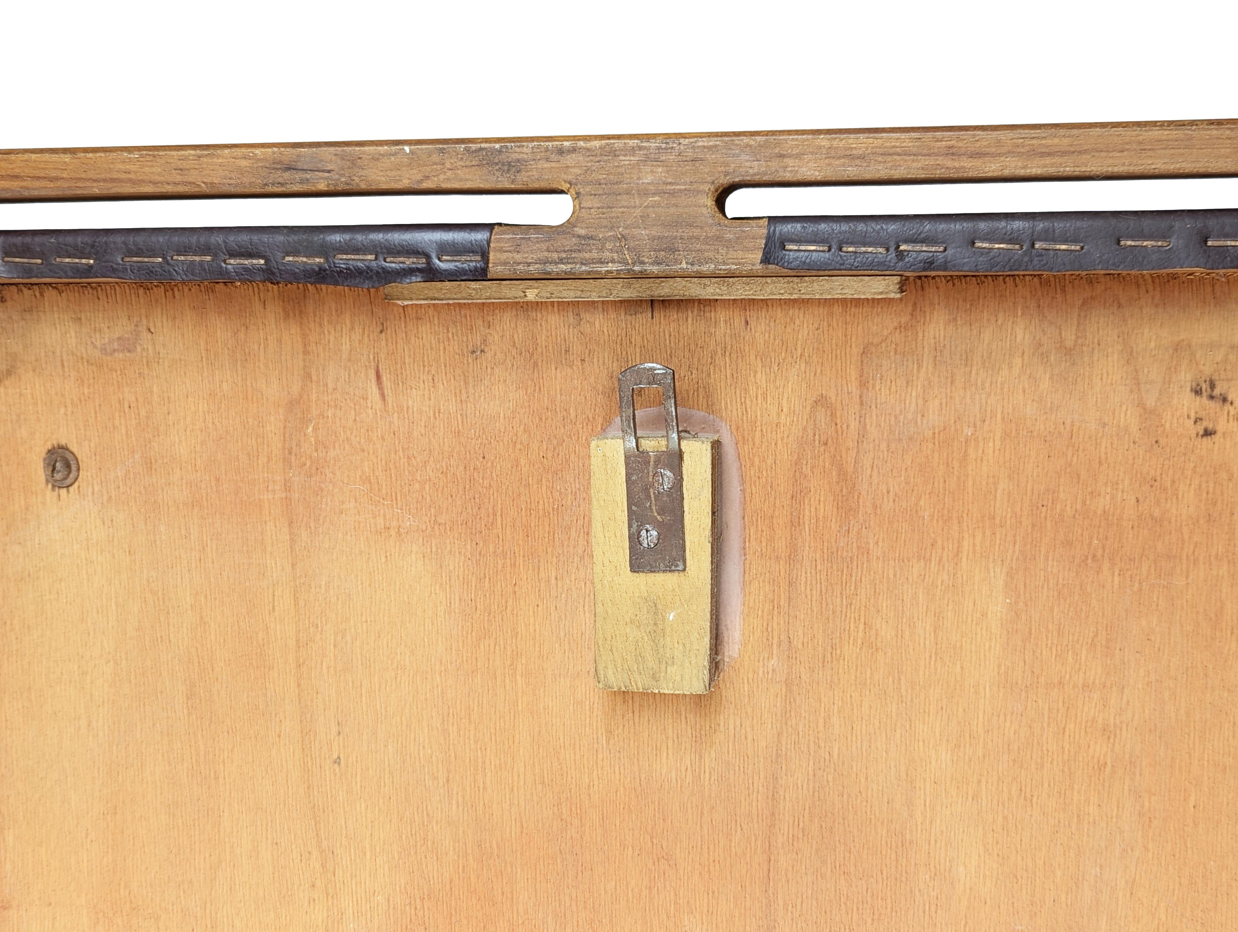 Italian teakwood & black skai 1960s wall mirror For Sale 6