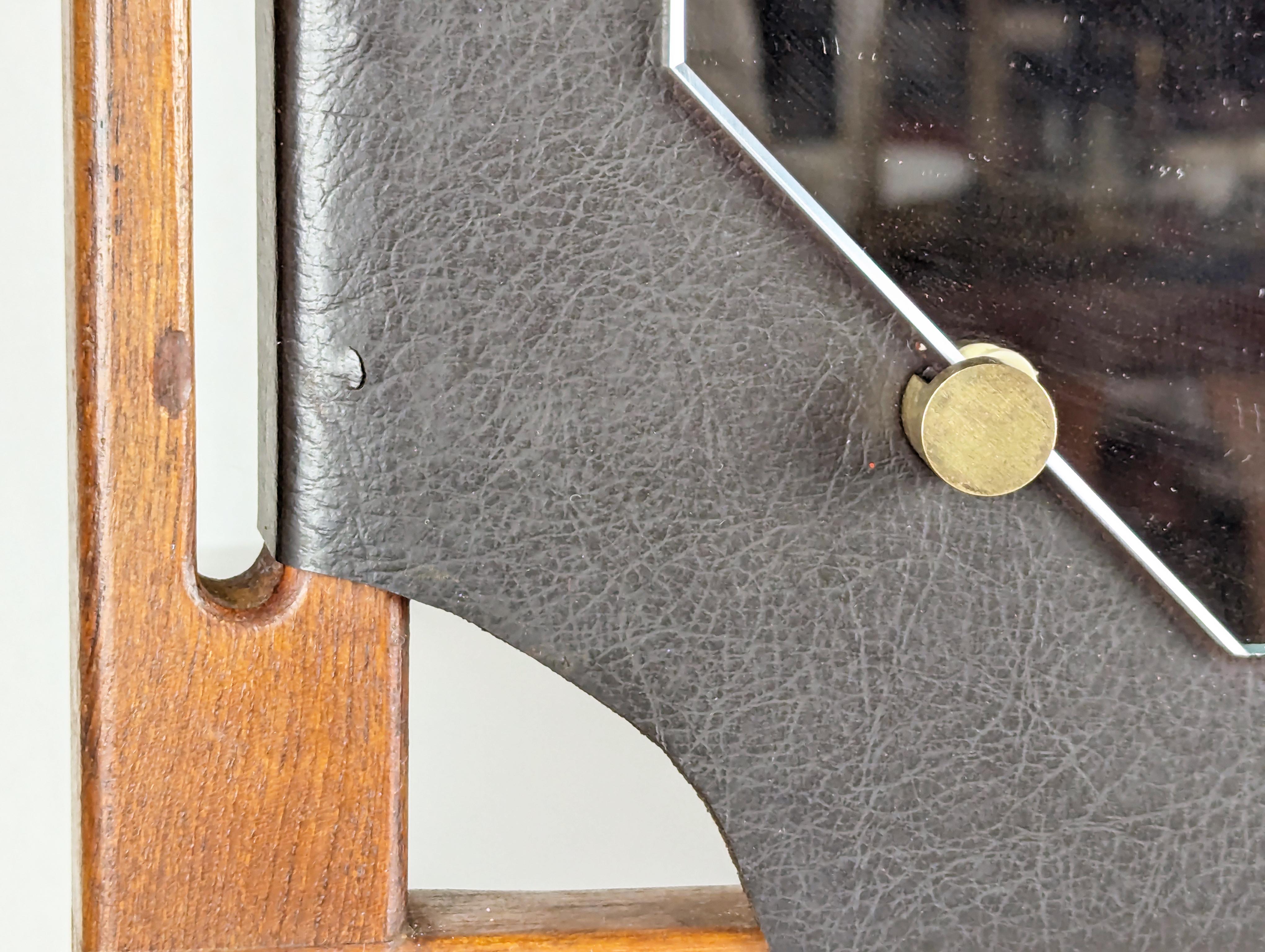 Italian teakwood & black skai 1960s wall mirror For Sale 3