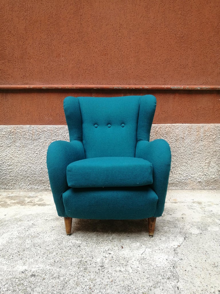Italian Teal-Colored Cotton and Beech Armchair, 1960s For ...
