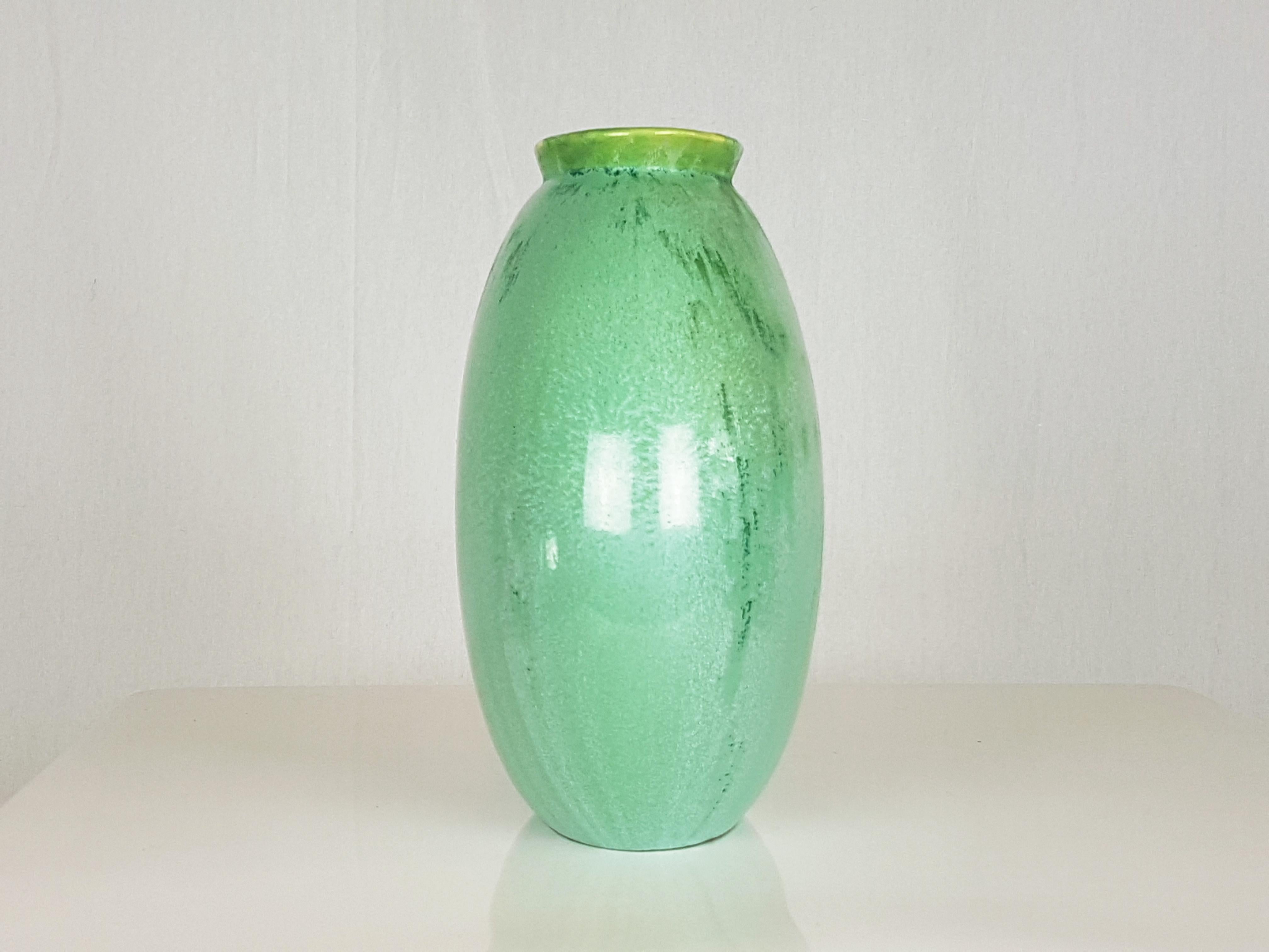 Glazed Italian Teal Green Ceramic 1940s Vase by Guido Andloviz for SCI Laveno