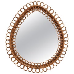 Italian Teardrop Rattan Wall Mirror, circa 1960s