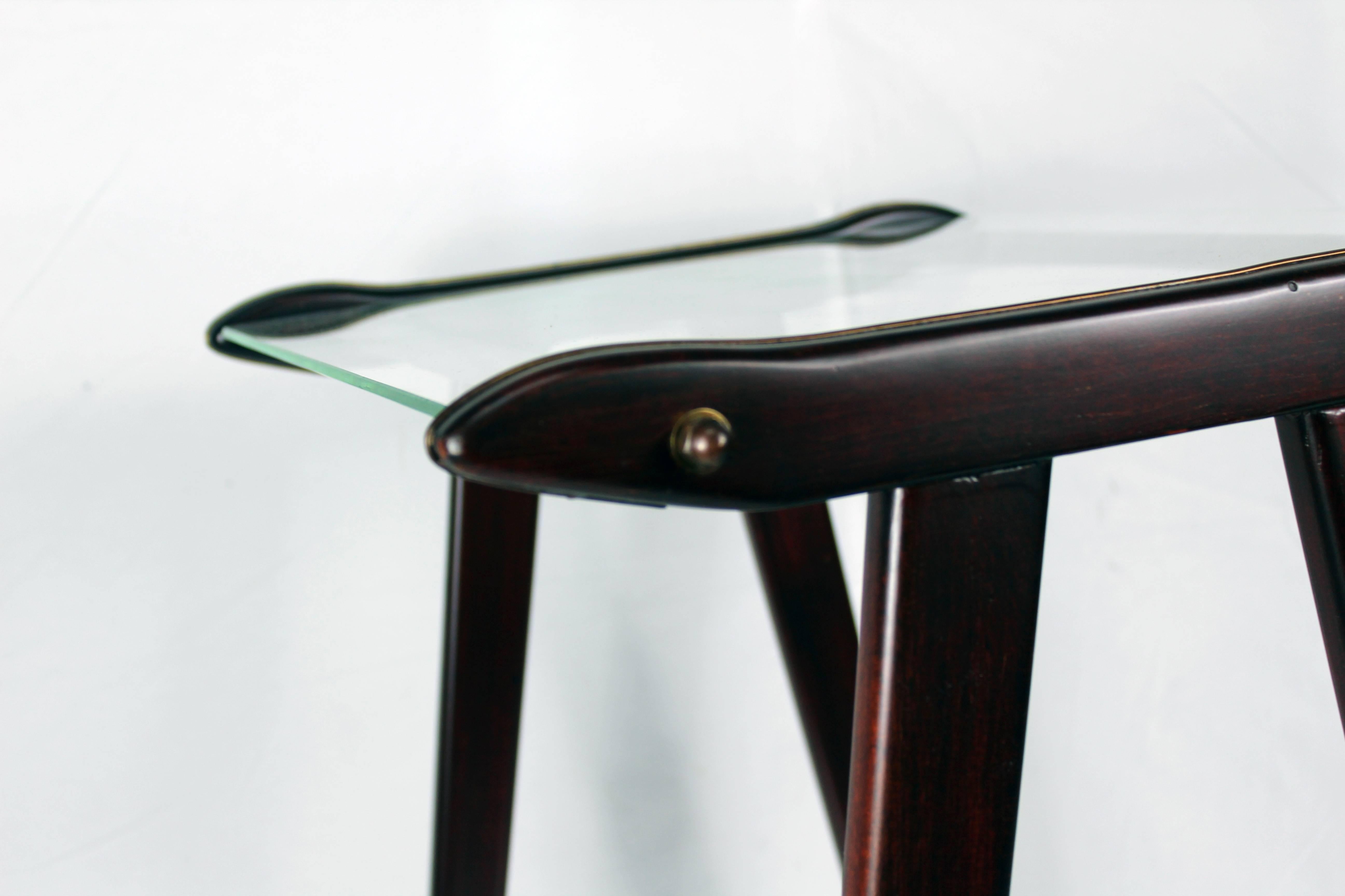 Italian Television Table Wood and Glass, 1950s For Sale 2