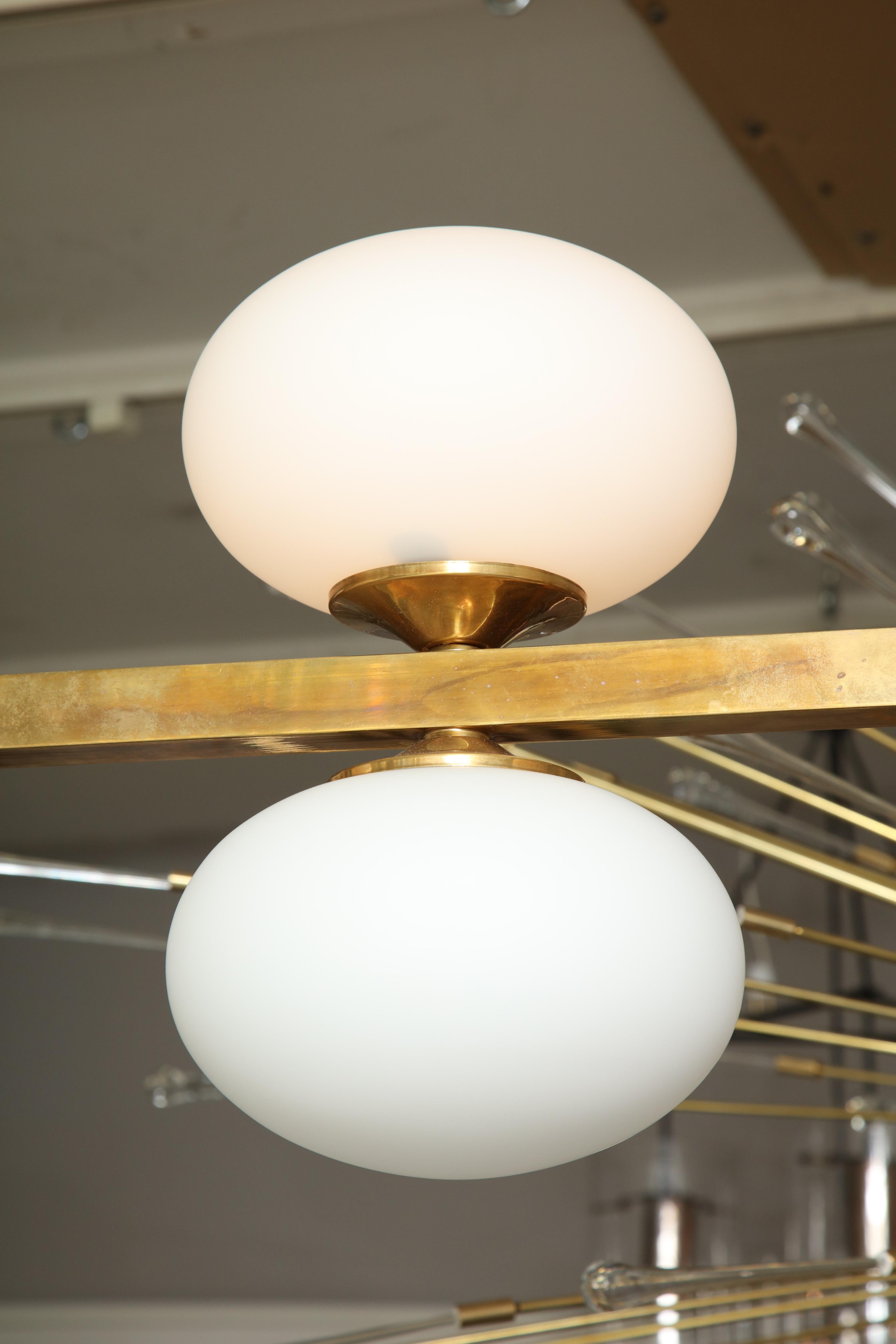 Ten Elongated Opaline Glass Globe Chandelier For Sale 4