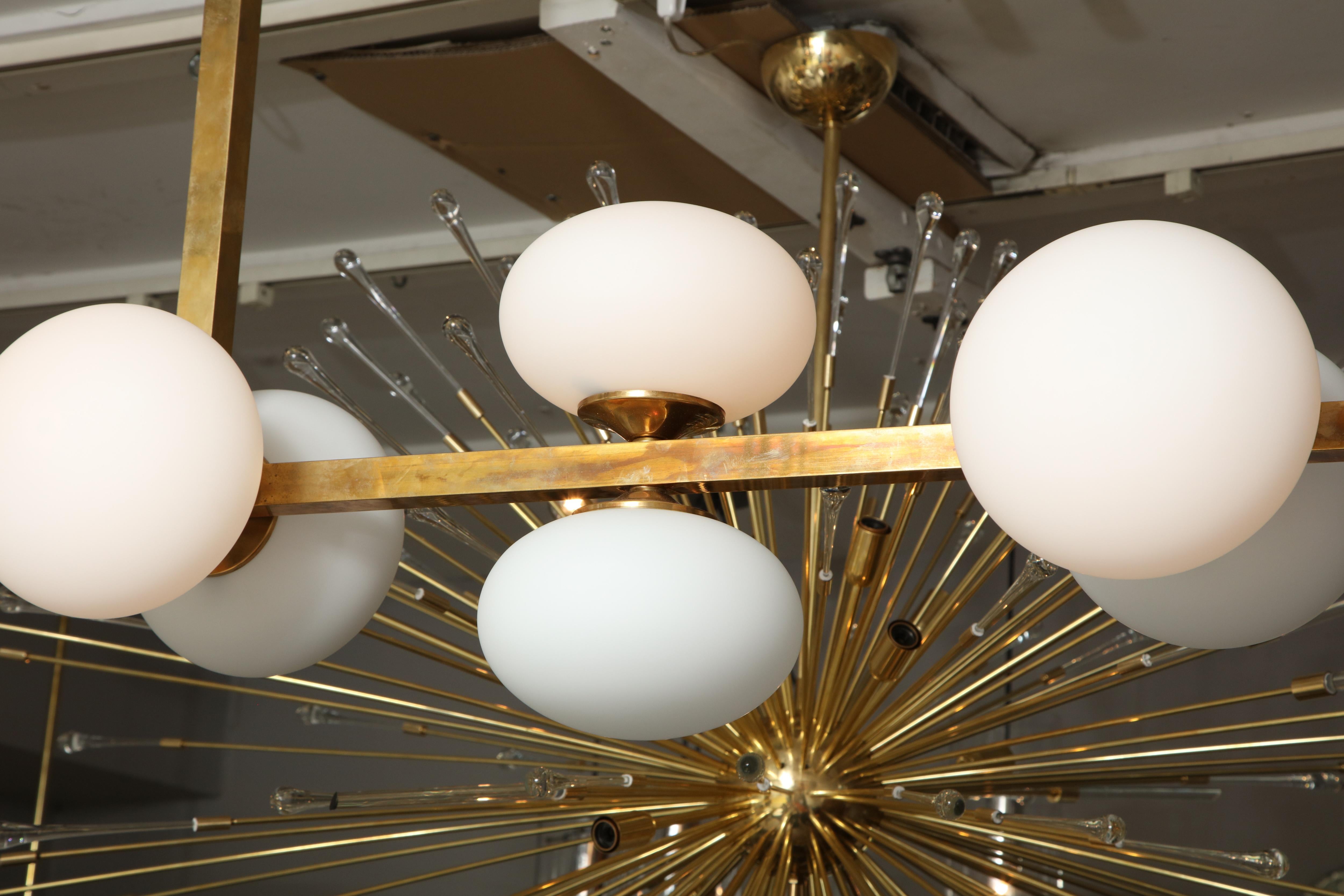 Ten Elongated Opaline Glass Globe Chandelier For Sale 2